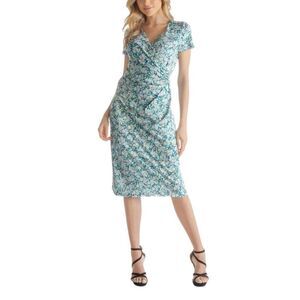 NEW 24seven Comfort Apparel Knee-Length Faux Wrap Short Sleeve Dress 2X